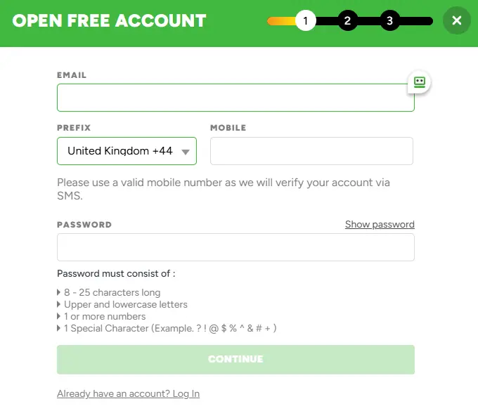 Rejestracja w kasynie BETSSON
